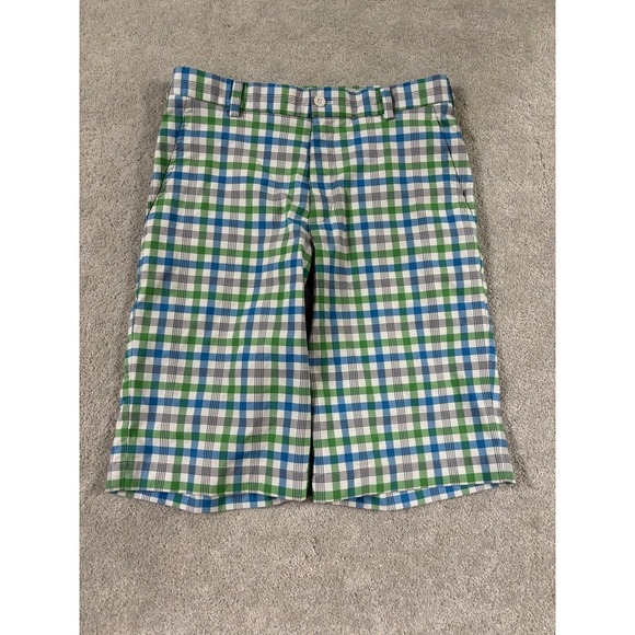 Nike Golf Dri Fit Mens Plaid Golf Active Shorts sz 28 Green Blue White Colors - Picture 1 of 5